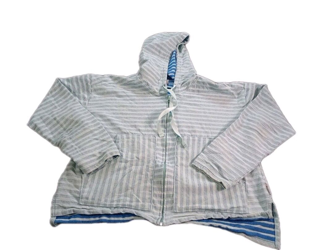 Columbia Sportswear Women’s XL Full Zip Hoodie Striped Blue White Cotton Blend